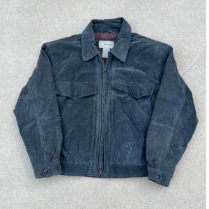 Basic Equipment Suede Bomber Jacket Mens Large Charcoal Grey Leather Zip Up